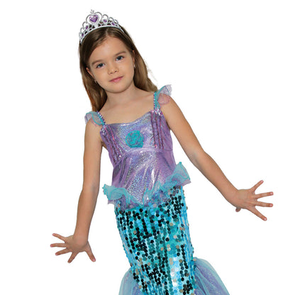 Mad Toys Mermaid Princess Fancy Dress with Tiara Girls Costume