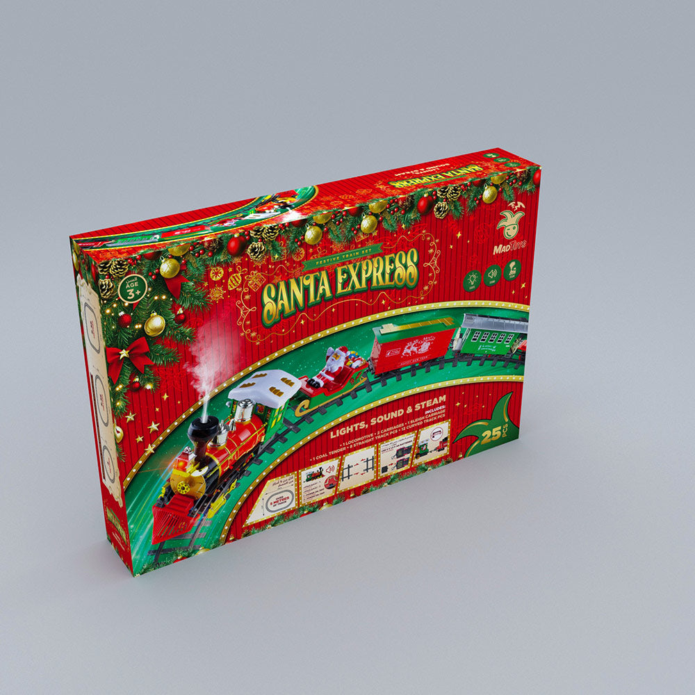 Mad Toys Santa Express Light-Up Xmas 5.35 Meters Train Set with Smoke & Sound