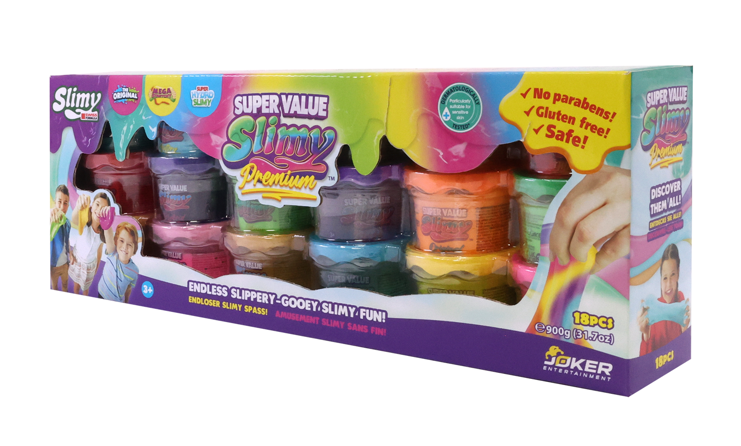 Slimy Super Value Premium Assorted 2oz Each 18 Pieces Pack, Non-Toxic Gluten Free Safe, Endless Slippery Gooey Slimy Fun Per Set