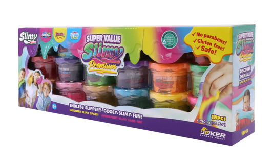 Slimy Super Value Premium Assorted 2oz Each 18 Pieces Pack, Non-Toxic Gluten Free Safe, Endless Slippery Gooey Slimy Fun Per Set