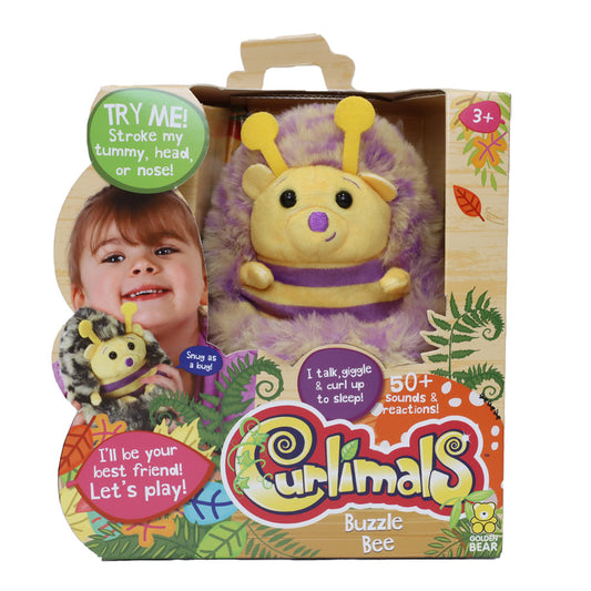 Curlimals Buzzle the Bee Interactive Soft Toy With Over 50 Sounds and Reactions Responds to Touch Cuddly Fun Woodland Animal Gift For Girls and Boys Age 3+, Yellow and Purple