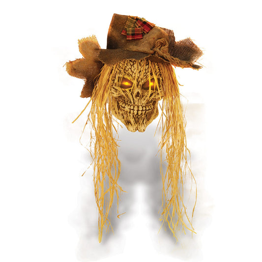 Mad Toys 27 Inch Creepy Hanging Light-Up Scarecrow Head Halloween Decoration