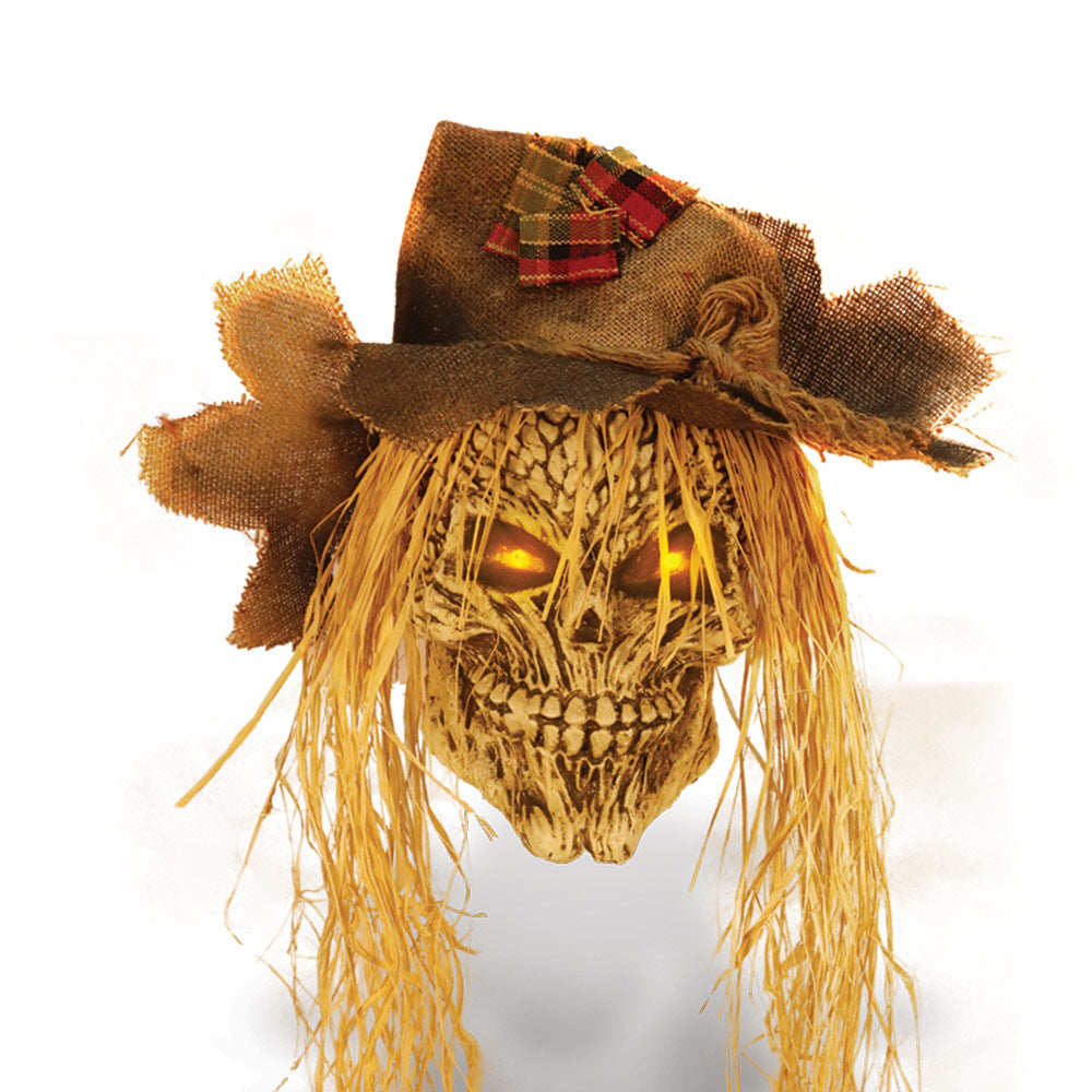 Mad Toys 27 Inch Creepy Hanging Light-Up Scarecrow Head Halloween Decoration