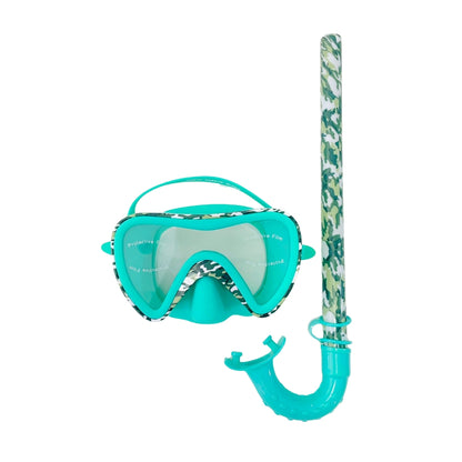 Aqua2ude Camo Mask and Snorkel Set – Green, Adjustable Fit, Latex-Free Silicone, Durable & Comfortable, Ages 3+