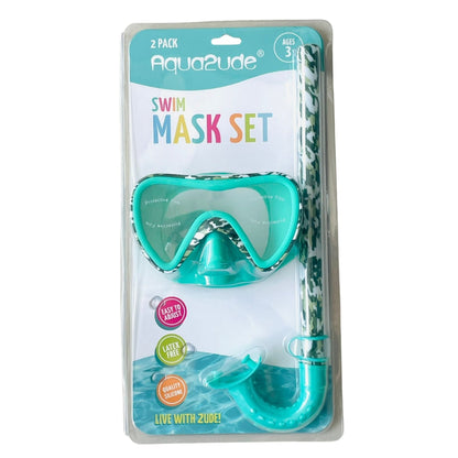Aqua2ude Camo Mask and Snorkel Set – Green, Adjustable Fit, Latex-Free Silicone, Durable & Comfortable, Ages 3+