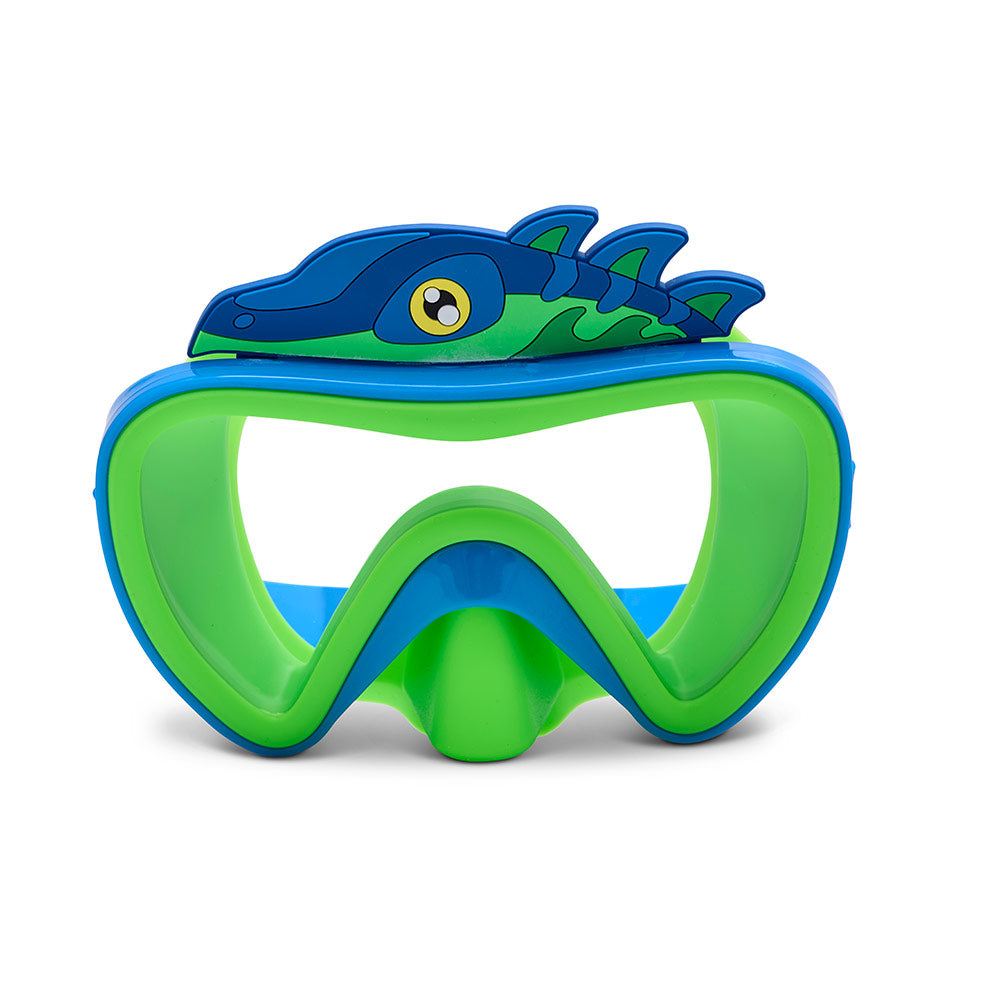 Aqua2ude Dino Blue Green Kids Swim Mask, Anti-Fog, UV Protection, Leak-Proof, Wide Field of Vision, Comfortable Full-Face Design for Boys & Girls, Perfect for Pool & Beach