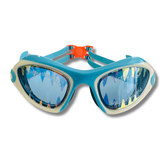 Bling2o Shark Tooth White Megamouth, Anti Fog, No Leak, Non Slip and UV Protection Kids Swim Goggles