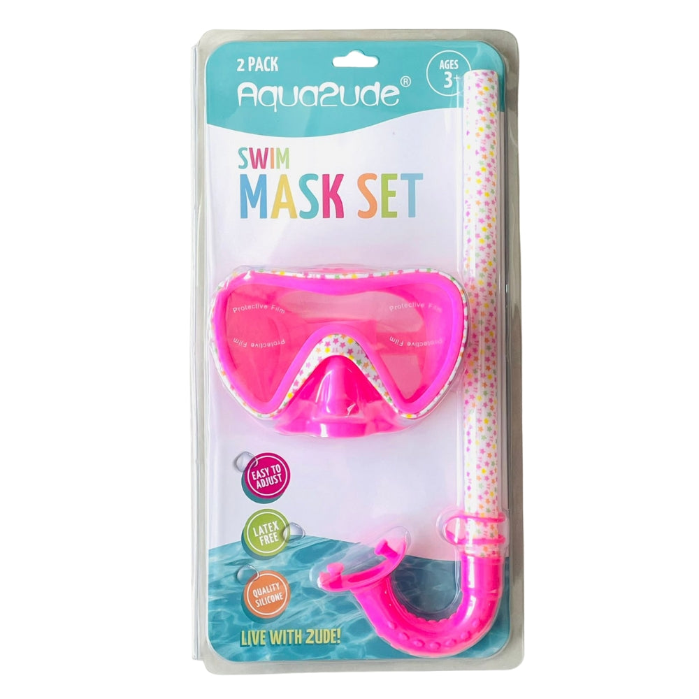 Aqua2ude Sprinkle Mask and Snorkel Set – Pink, Latex-Free Silicone, Adjustable Fit, Ages 3+
