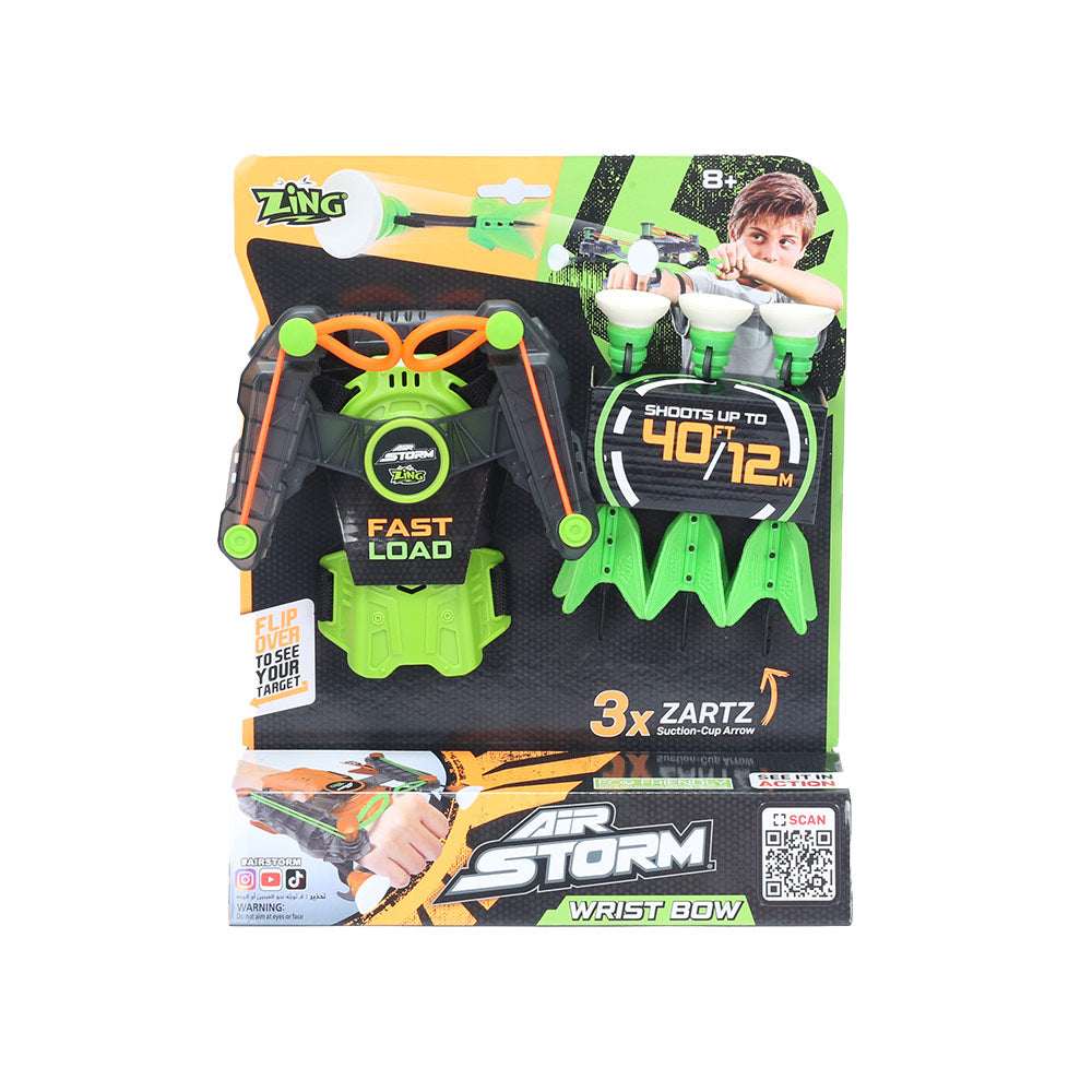 Zing Air Storm Wrist Bow Launcher Set with Zartz Suction-Cup Arrows Fast-Load Wearable Shooter, 40ft Power Range, Adjustable Straps, Action Toy for Kids Ages 8+