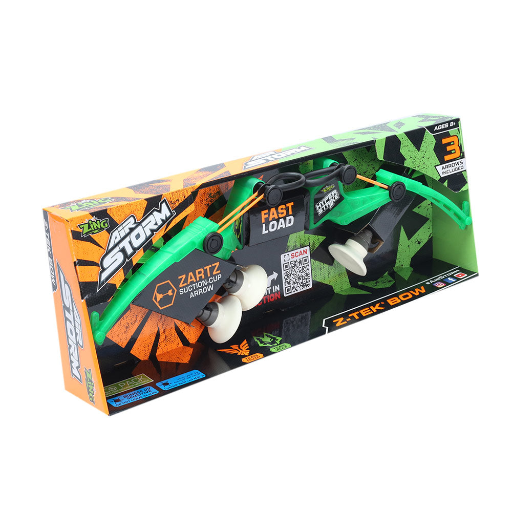 Zing Air Storm Z-TEK Bow Launcher Set with Zartz Self-Suction Arrows Fast-Load Archery Blaster, Ultra-Durable Power Cords, Long-Range Foam Shooting Toy for Kids Ages 8+