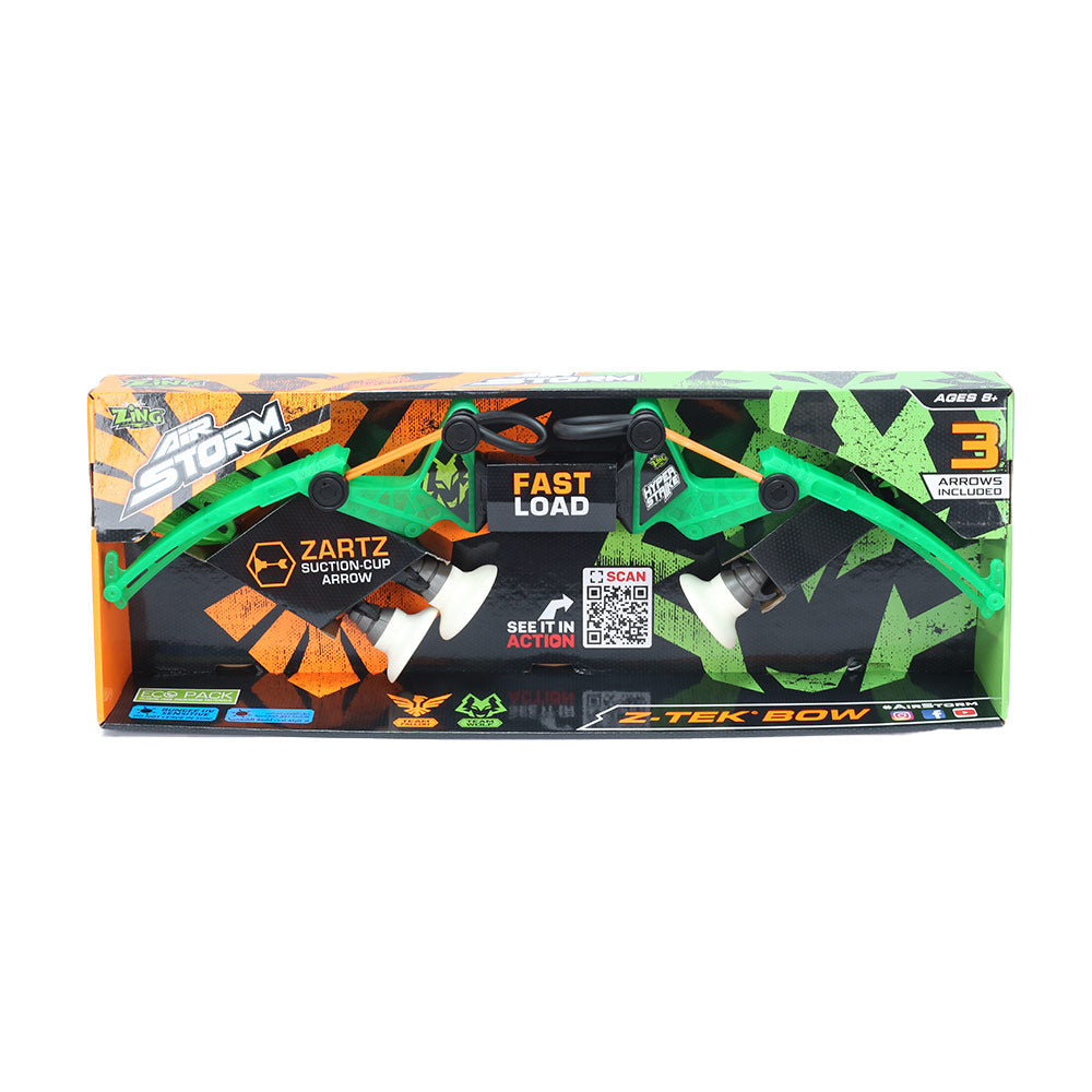 Zing Air Storm Z-TEK Bow Launcher Set with Zartz Self-Suction Arrows Fast-Load Archery Blaster, Ultra-Durable Power Cords, Long-Range Foam Shooting Toy for Kids Ages 8+