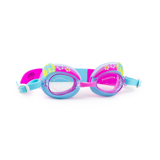 Aqua2ude Mini Get-Away Blue Swim Goggles for Kids - Alligator Style, UV & Anti-Fog Lenses, Age 3+, With Case