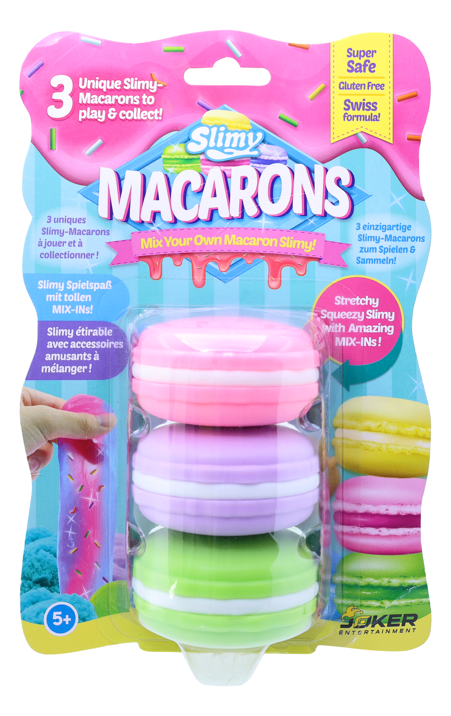 Slimy Mix Your Own Macaron Slimy 3 Colours Assorted 50g Blistercard with Mix-Ins, Non-Toxic Gluten-Free Safe, Play and Collect