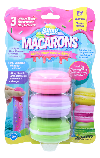 Slimy Mix Your Own Macaron Slimy 3 Colours Assorted 50g Blistercard with Mix-Ins, Non-Toxic Gluten-Free Safe, Play and Collect