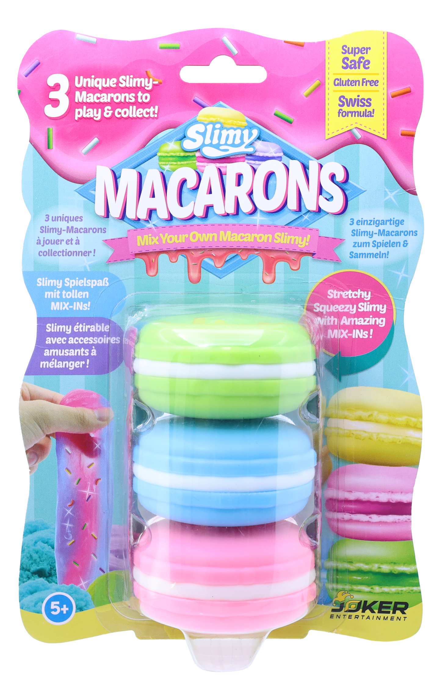 Slimy Mix Your Own Macaron Slimy 3 Colours Assorted 50g Blistercard with Mix-Ins, Non-Toxic Gluten-Free Safe, Play and Collect