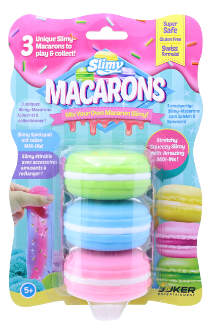 Slimy Mix Your Own Macaron Slimy 3 Colours Assorted 50g Blistercard with Mix-Ins, Non-Toxic Gluten-Free Safe, Play and Collect