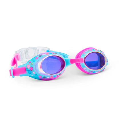 Crystal Violet Glimmering Kids Swim Goggles – Anti-Fog, UV Protection, Latex-Free Silicone, Adjustable Nose Piece & Back Clip, with Hard Case, Ages 3+