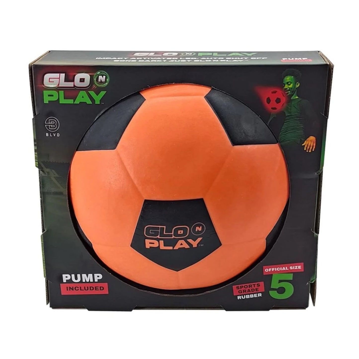 Glo N Play™ LED USB-C Rechargeable Light Up Soccer Ball Size 5 – Orange & Black Soccer Ball with Pump Included