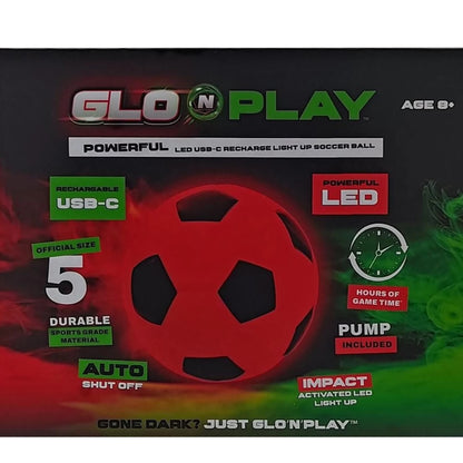 Glo N Play™ LED USB-C Rechargeable Light Up Soccer Ball Size 5 – Orange & Black Soccer Ball with Pump Included