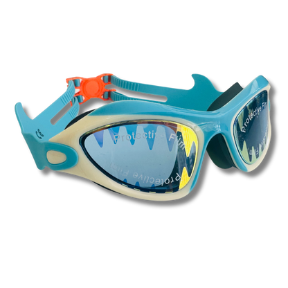 Bling2o Shark Tooth White Megamouth, Anti Fog, No Leak, Non Slip and UV Protection Kids Swim Goggles