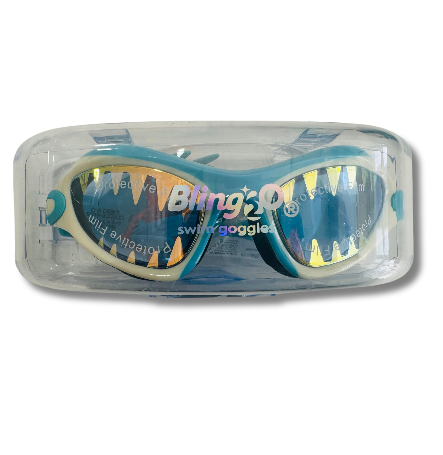 Bling2o Shark Tooth White Megamouth, Anti Fog, No Leak, Non Slip and UV Protection Kids Swim Goggles