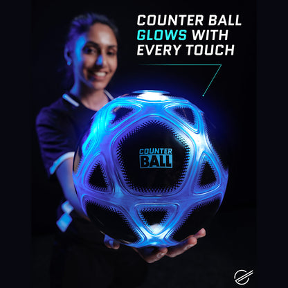 Strikesphere Counter Football – Smart Glow Soccer Ball, Interactive Indoor/ Outdoor Training Soccer Toy for Kids 6+ Years, Blue