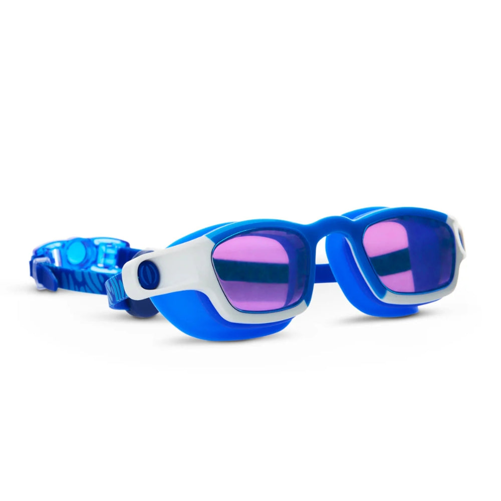 Bling2o Shark Boy Kids' Swim Goggles – Oceanic Blue, UV Protection, Anti-Fog, 100% Silicone, Ages 6+, Includes Hard Case & Adjustable Nose Pieces