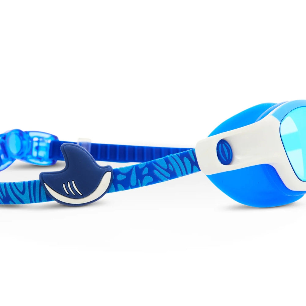 Bling2o Shark Boy Kids' Swim Goggles – Oceanic Blue, UV Protection, Anti-Fog, 100% Silicone, Ages 6+, Includes Hard Case & Adjustable Nose Pieces