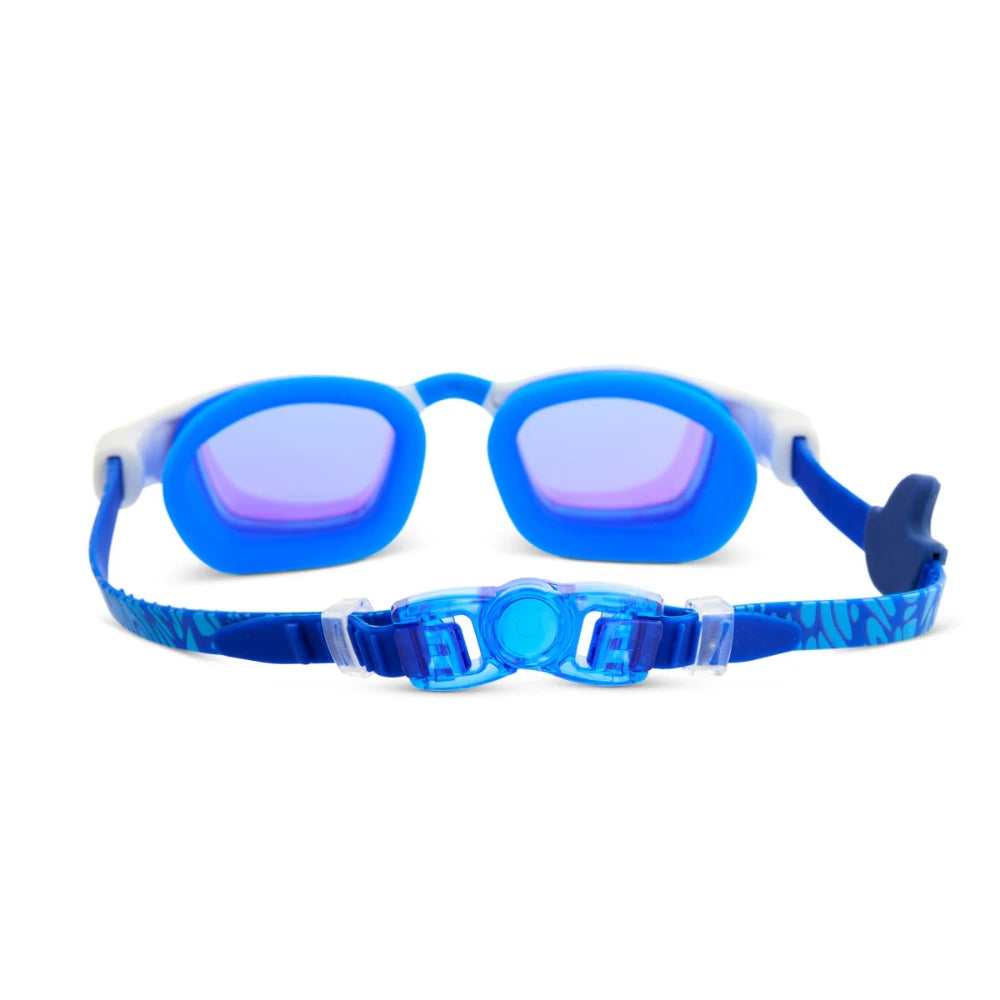 Bling2o Shark Boy Kids' Swim Goggles – Oceanic Blue, UV Protection, Anti-Fog, 100% Silicone, Ages 6+, Includes Hard Case & Adjustable Nose Pieces