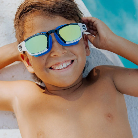 Bling2o Phantom Surfer Shark Boy Kids' Swim Goggles – Short Fin Design, UV Protection, Anti-Fog, Latex-Free Silicone, Adjustable Fit for Ages 6+, Includes Hard Case & Nose Pieces