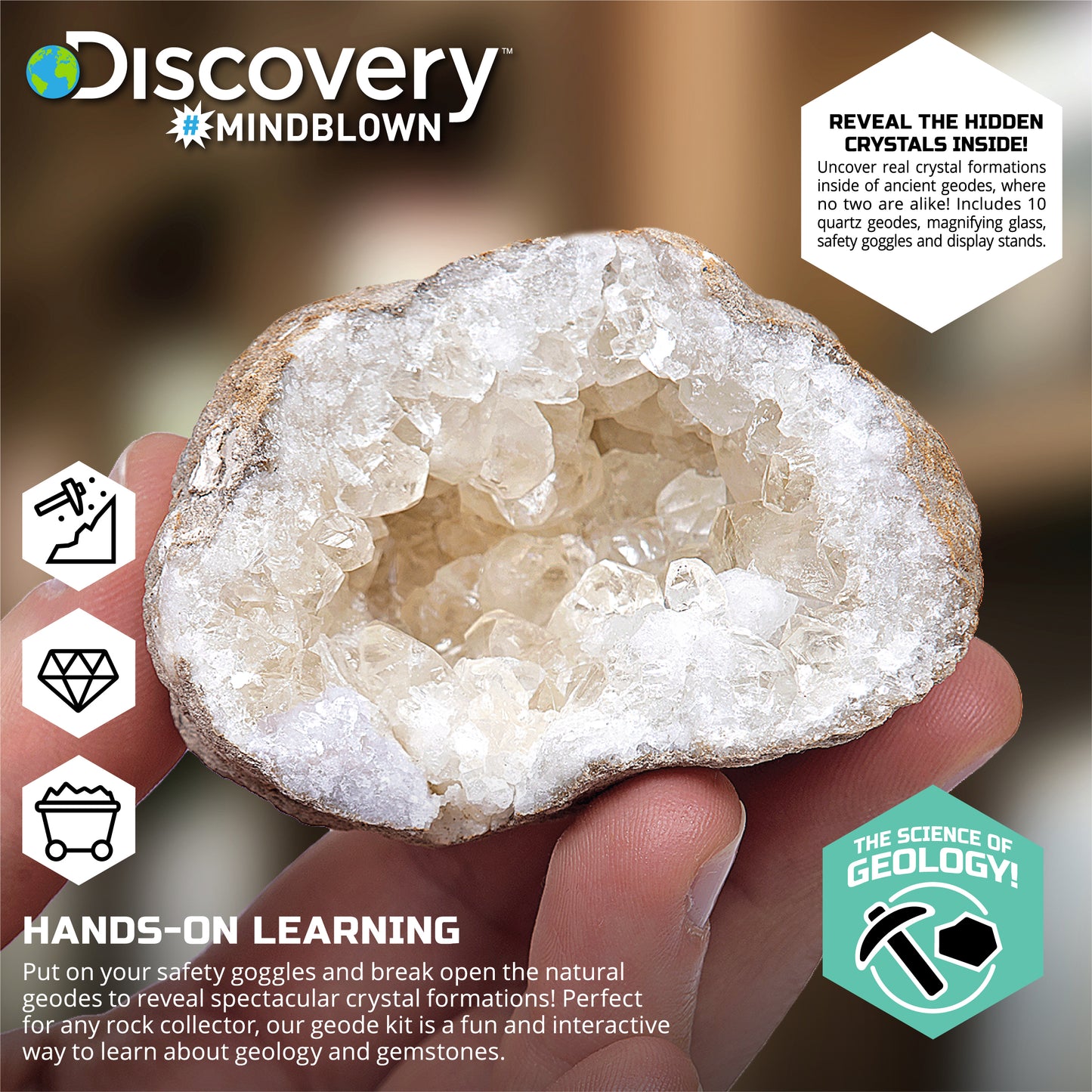 Discovery Mindblown STEM Toy Mystery Crystals Geode Excavation Science Kit 14pcs