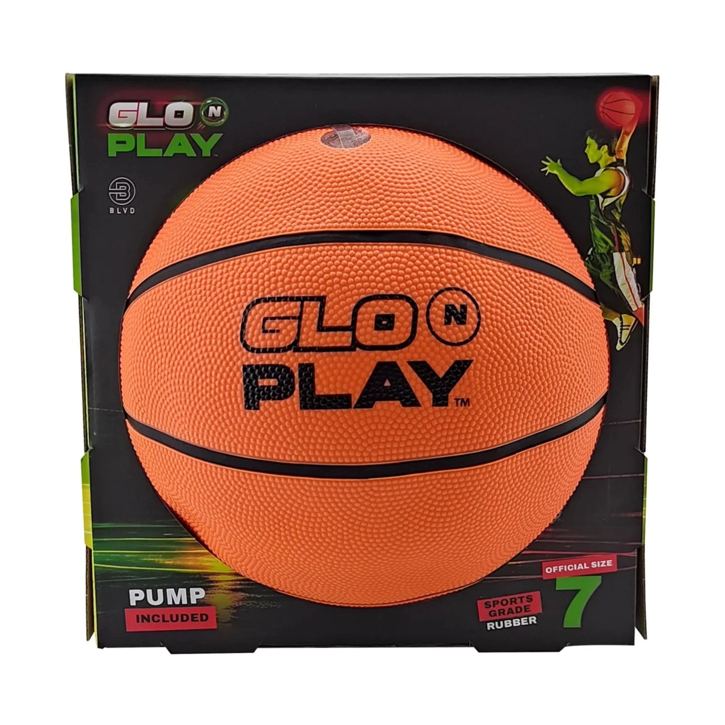 Glo N Play™ LED USB-C Rechargeable Light Up Basketball Size 7 – Official Rubber Basketball with Pump Included