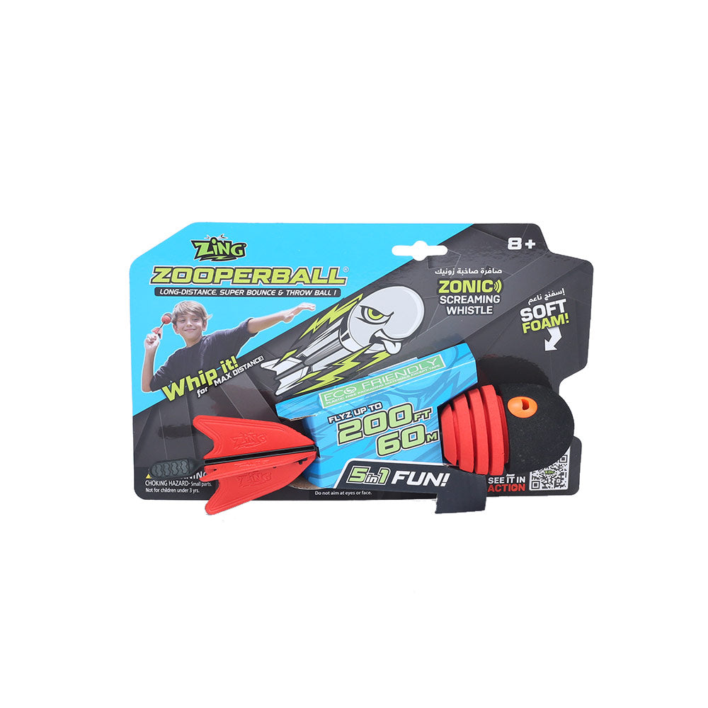 Zing Blast Off Zooperball Whistle Foam Throw Ball 200ft Flight Distance, Super Bounce Action, 5-in-1 Outdoor Play Ball for Kids Ages 8+