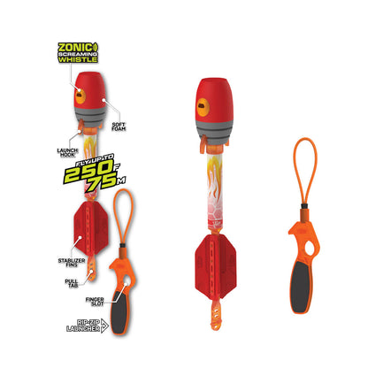 Zing Air Storm Sky Ripperz Supersonic Rocket Launcher Set Zonic Blaze Whistle Flyer, Bungee-Powered Rip-Zip Action, Long-Range Outdoor Flight Game for Kids Ages 8+.
