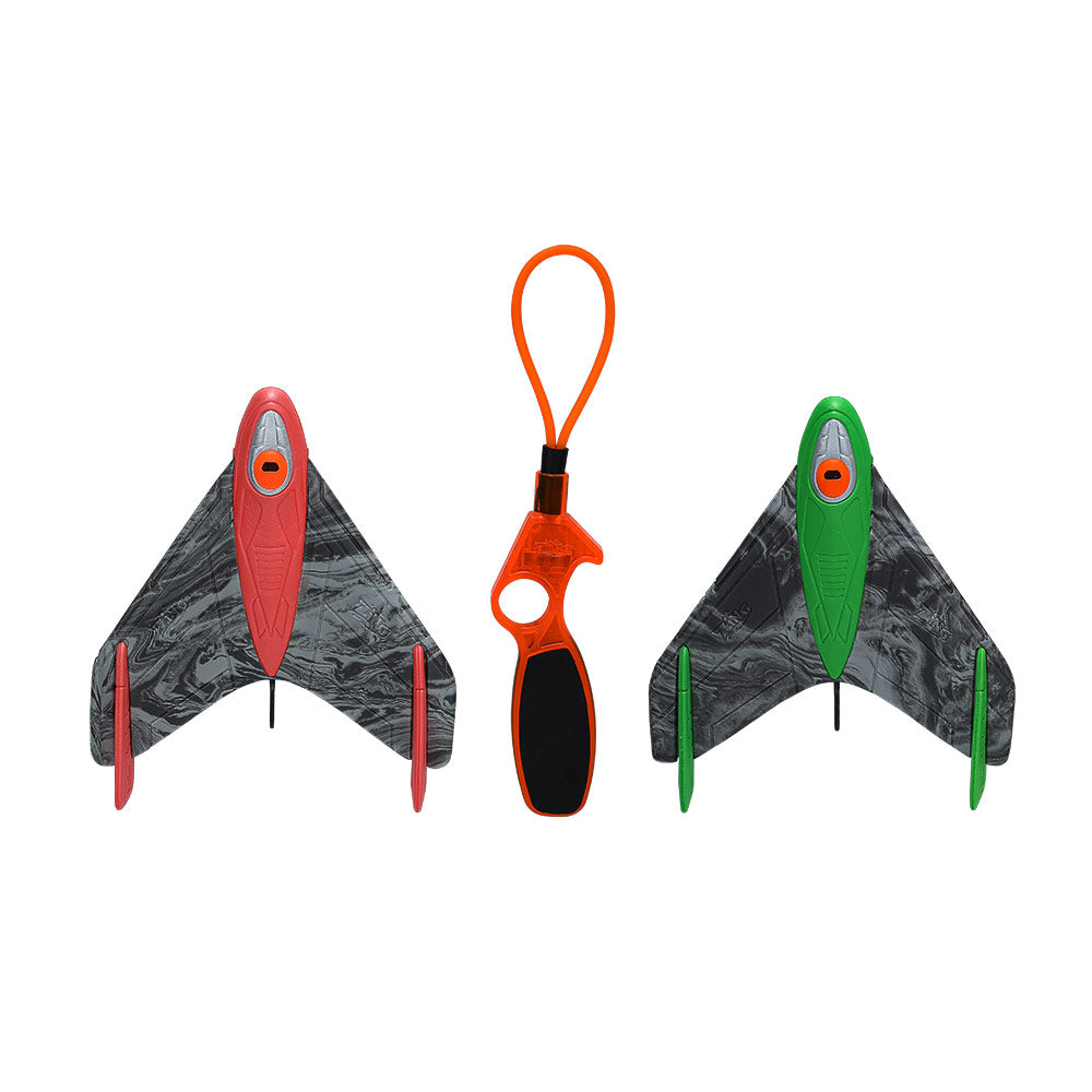 Zing Blast Off Sky Gliderz Foam Whistle Glider Set Pull-Tab Launcher, Sonic Blaze Screaming Flight, 120ft Looping & Gliding Outdoor Toy for Kids Ages 8+, Assorted Red & Green