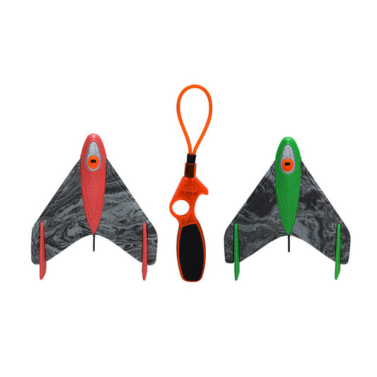 Zing Blast Off Sky Gliderz Foam Whistle Glider Set Pull-Tab Launcher, Sonic Blaze Screaming Flight, 120ft Looping & Gliding Outdoor Toy for Kids Ages 8+, Assorted Red & Green