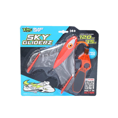Zing Blast Off Sky Gliderz Foam Whistle Glider Set Pull-Tab Launcher, Sonic Blaze Screaming Flight, 120ft Looping & Gliding Outdoor Toy for Kids Ages 8+, Assorted Red & Green