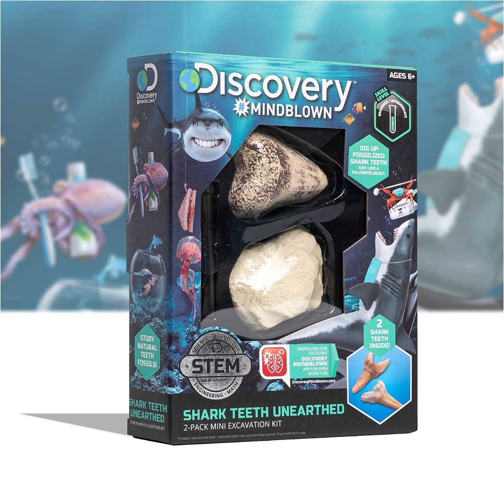 Discovery Mindblown STEM Toy Excavation Kit Mini Shark Tooth 2pc with Chisel