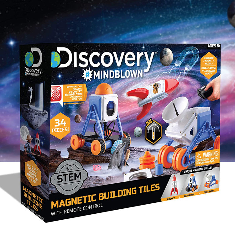 Discovery Mindblown Magnetic Building Tiles with Remote Control, 34-Piece STEM Play Set