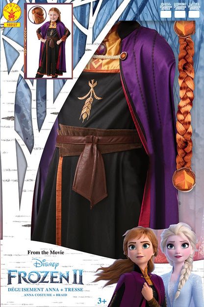 Rubies Official Disney Frozen 2 Anna Classic Travel Dress Child Costume with Braids Box Set