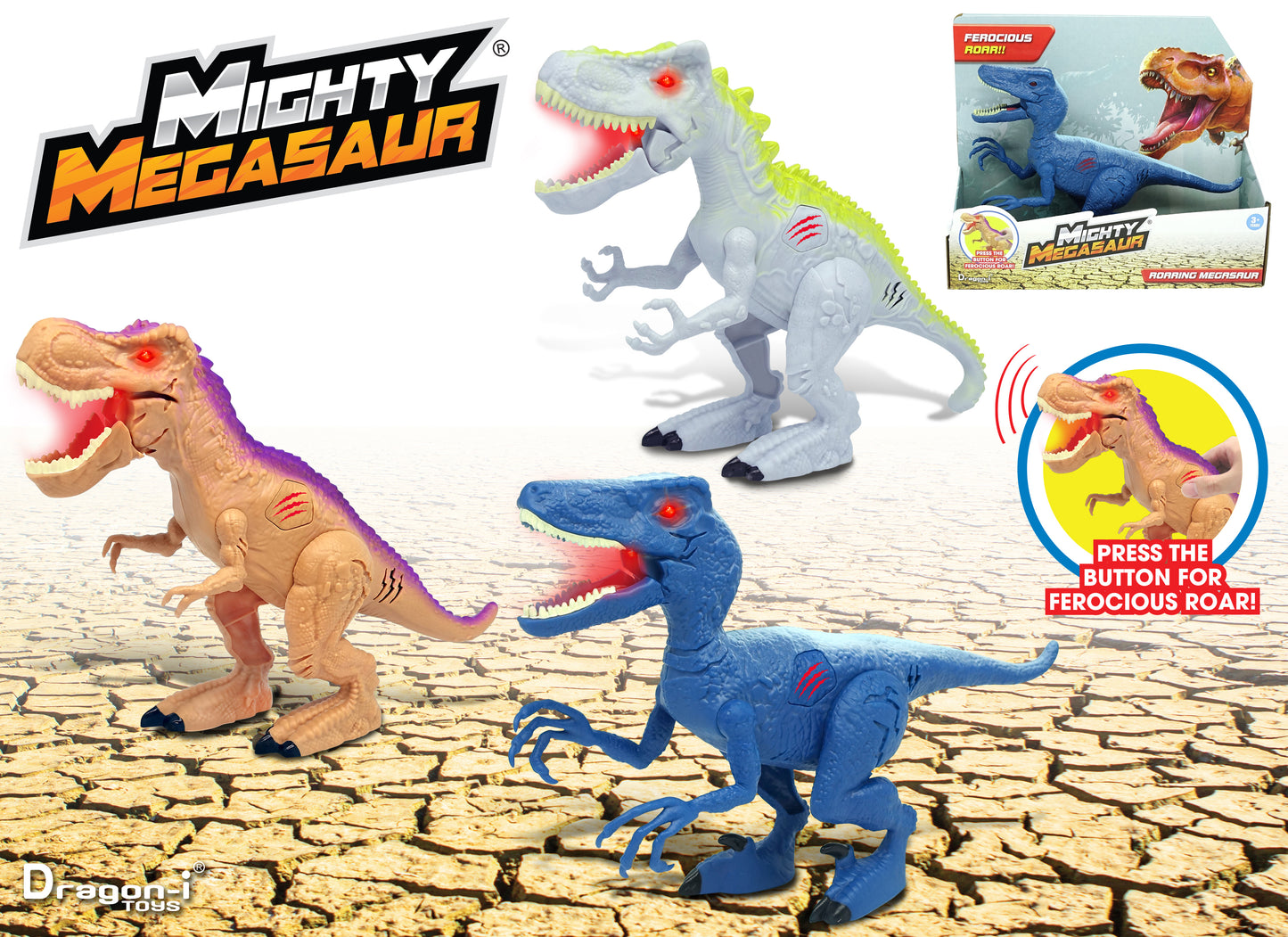 Mighty Megasaur New Light and Sound Dinosaurs Toy -  3 Assorted