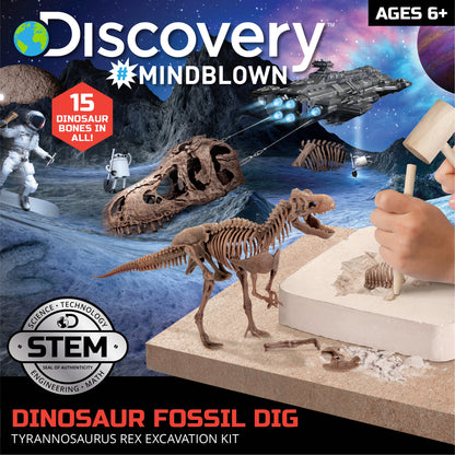 Discovery #MINDBLOWN 15 Piece Dinosaur 3D Fossil Dig Excavation Kit, T-Rex Skeleton Puzzle, Dig for Bones with Included Tools